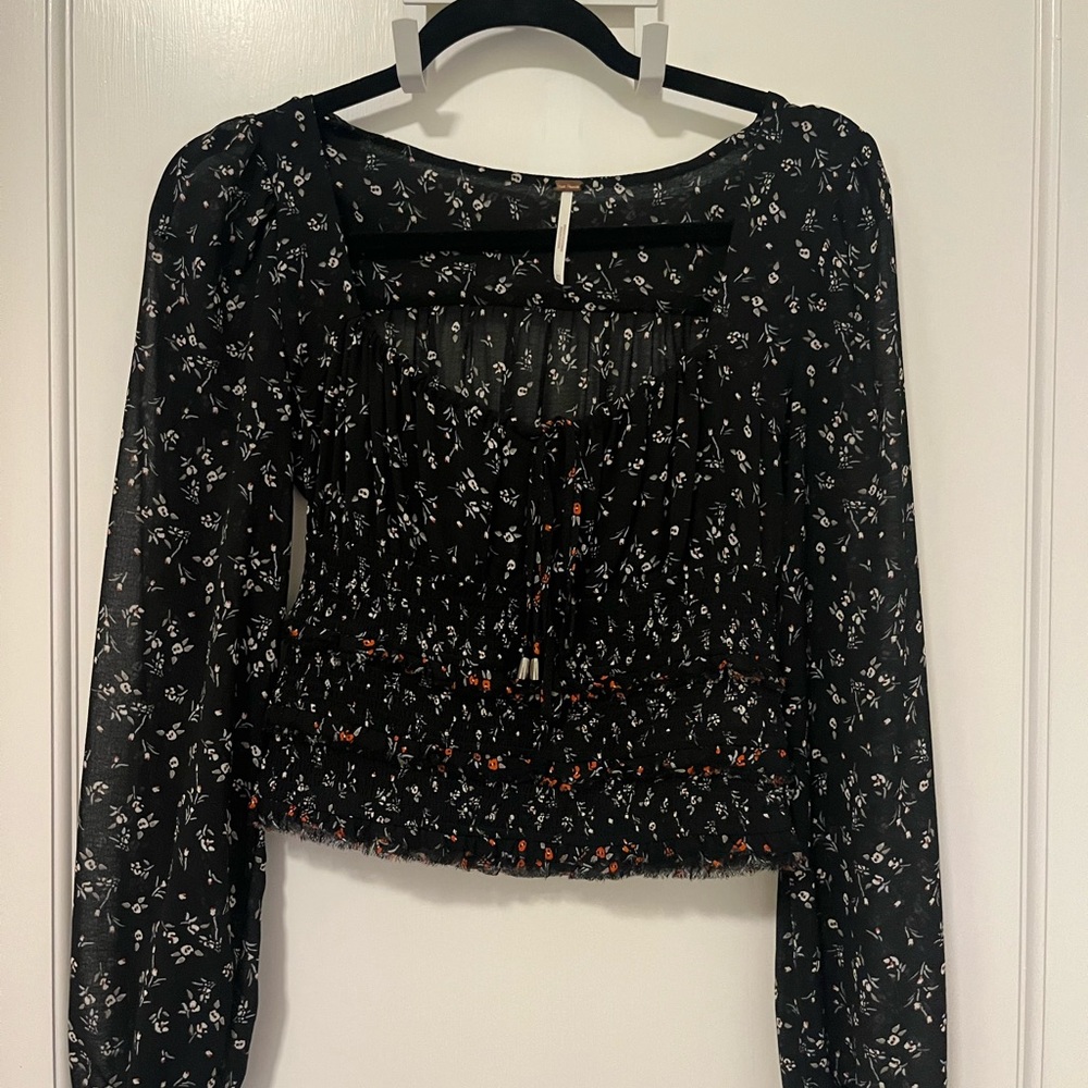 Free People Black Floral Blouse